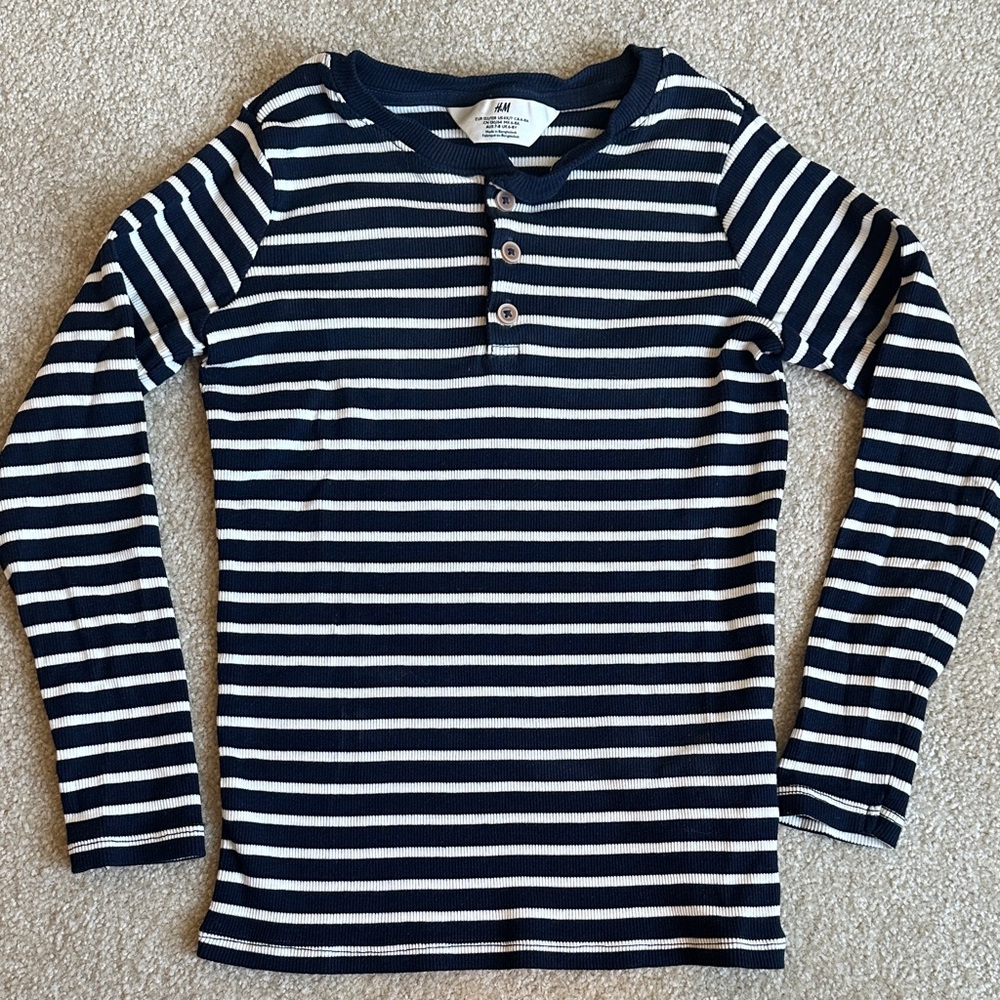 H&M Kids Long Sleeve Navy and White Striped Tee